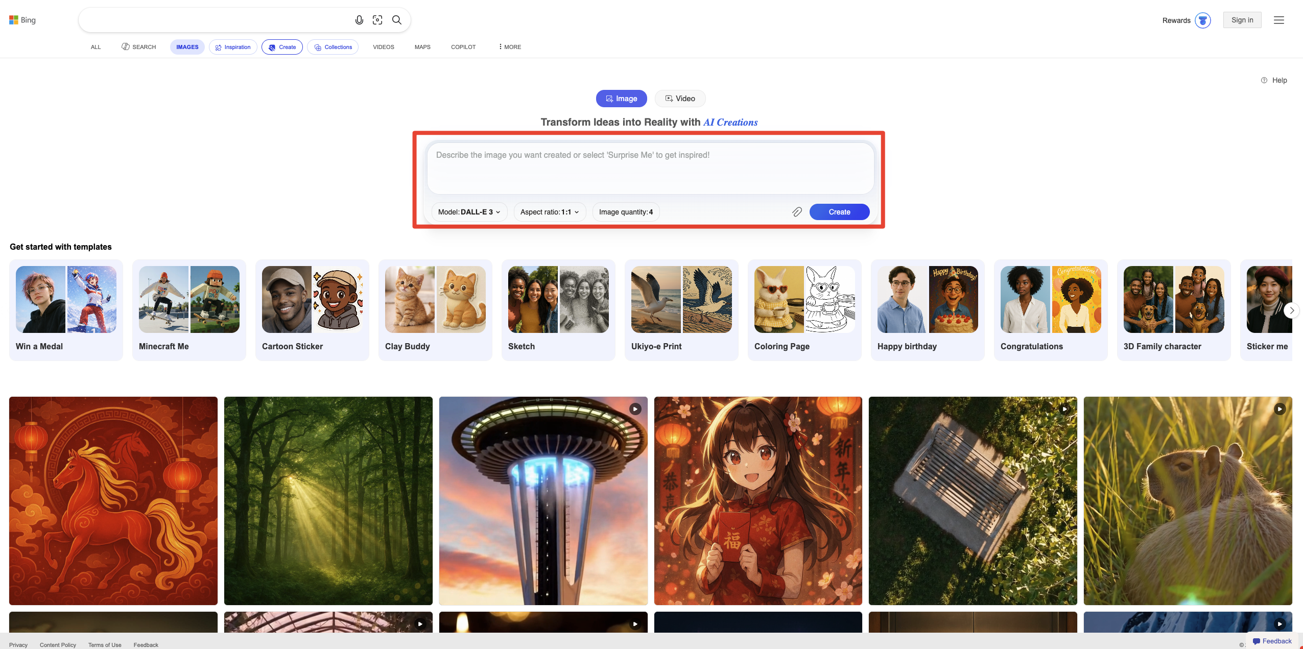 Bing Image Creator generando imagen fotorrealista con tecnología DALL·E 3 de OpenAI