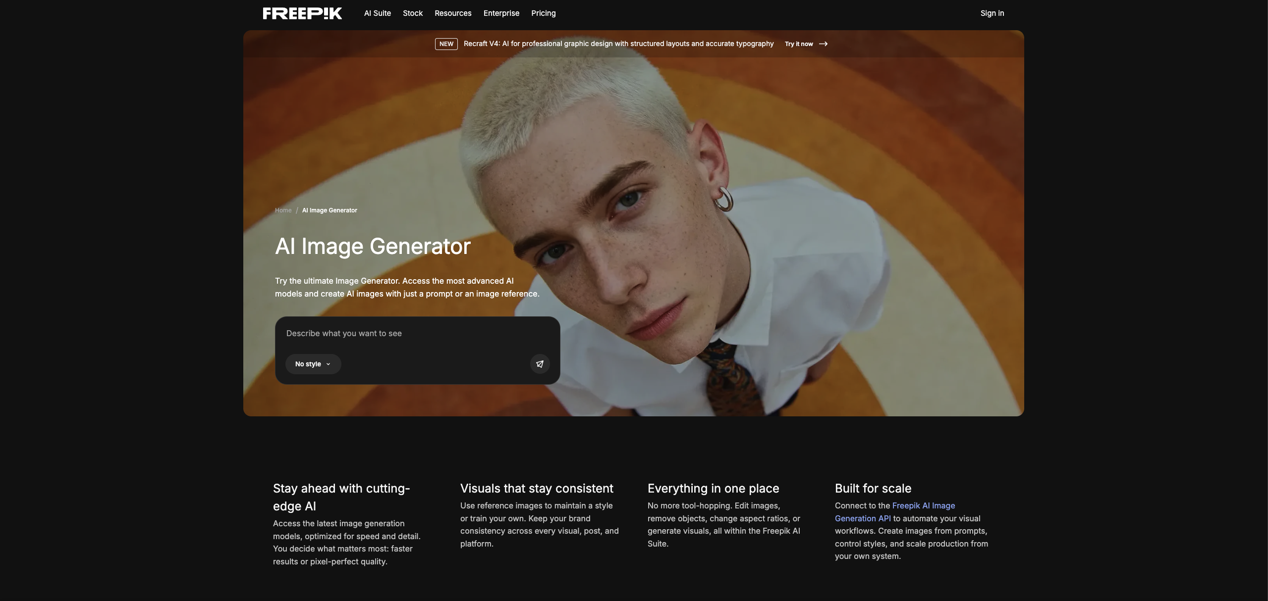 Suite de herramientas Freepik AI generando imagen con Flux AI en alta calidad