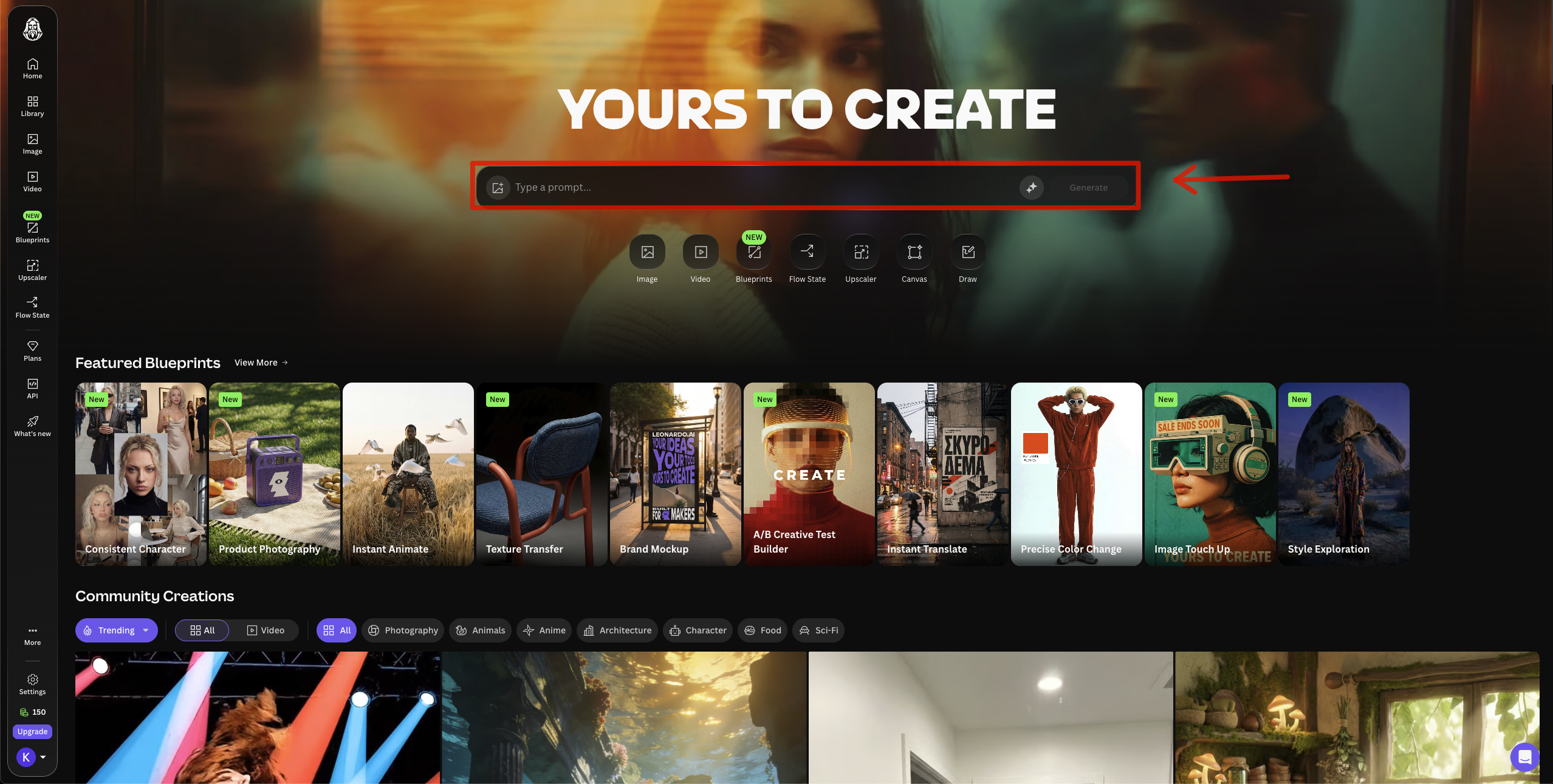 Interfaz de Leonardo.ai mostrando generación de imagen con IA gratis y panel de modelos