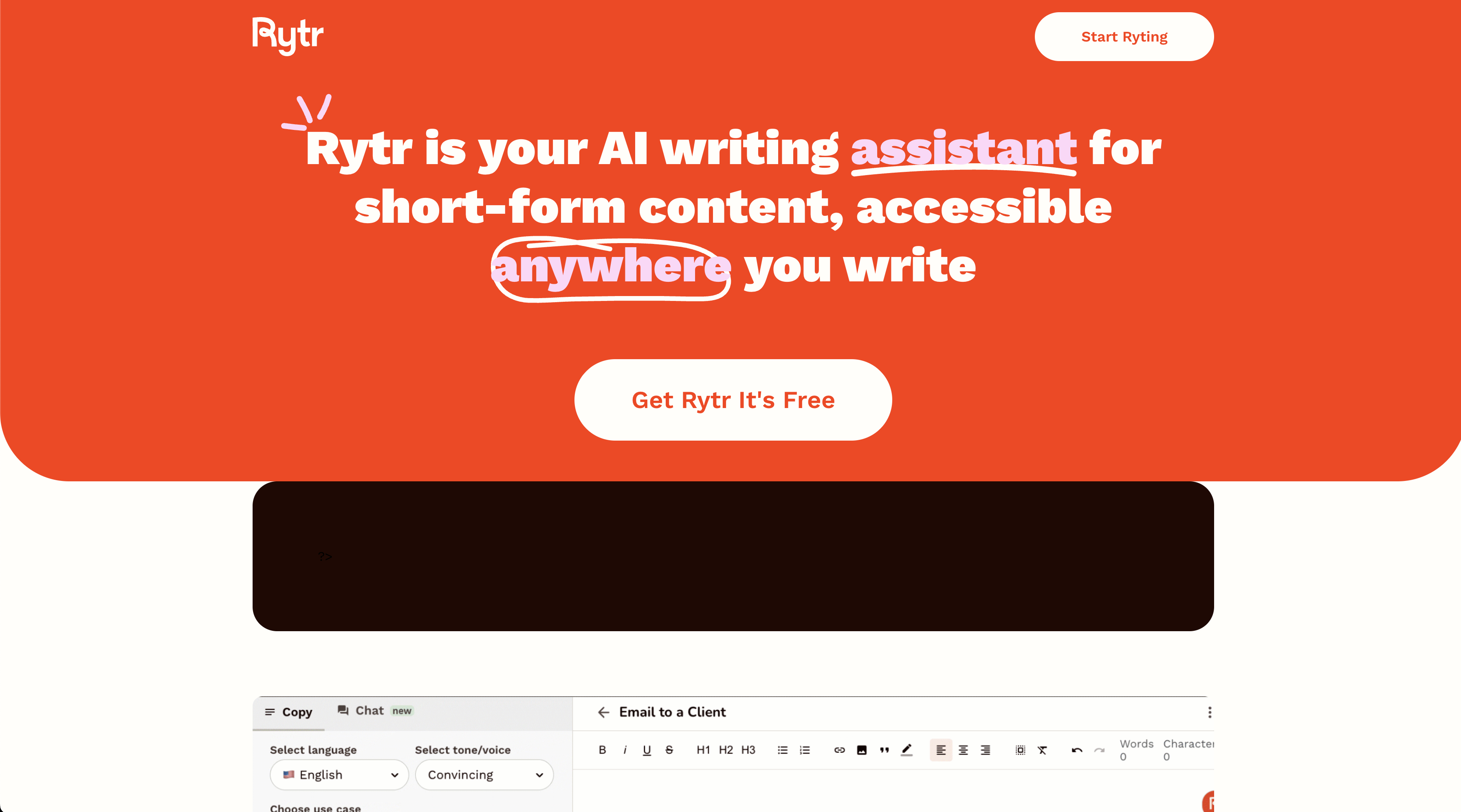 Captura de pantalla de Rytr