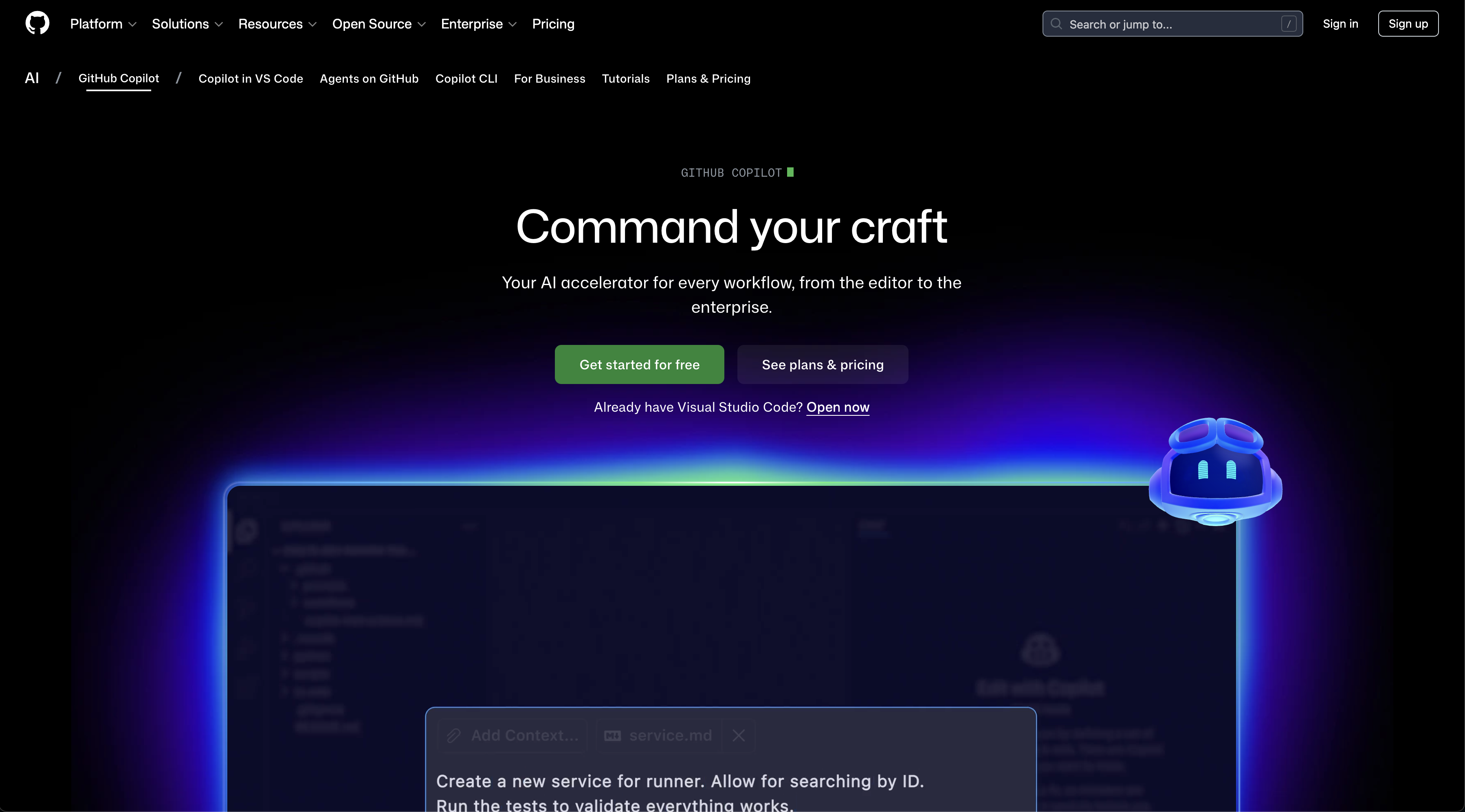 Captura de pantalla de GitHub Copilot