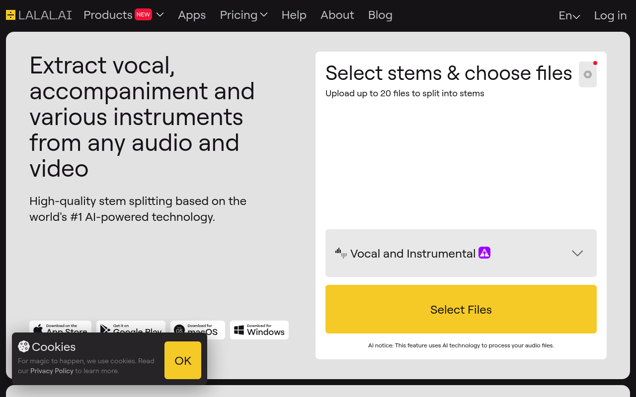 LALAL.AI — captura de pantalla