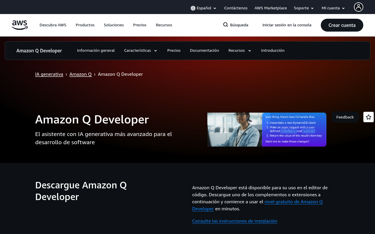 Captura de pantalla de Amazon Q Developer